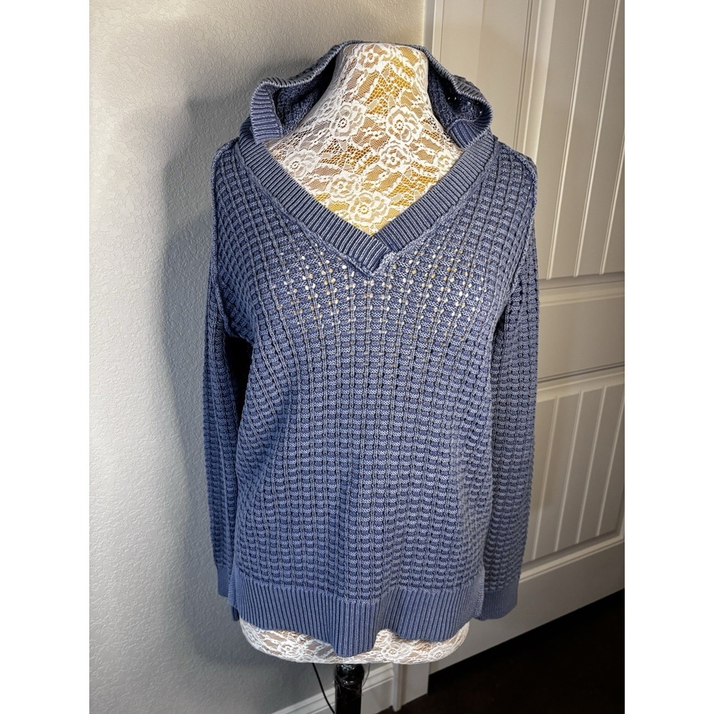 Sundance Calm Harbor Women's Sweater Hoodie Waffle Cotton S Blue Coastal Beachy